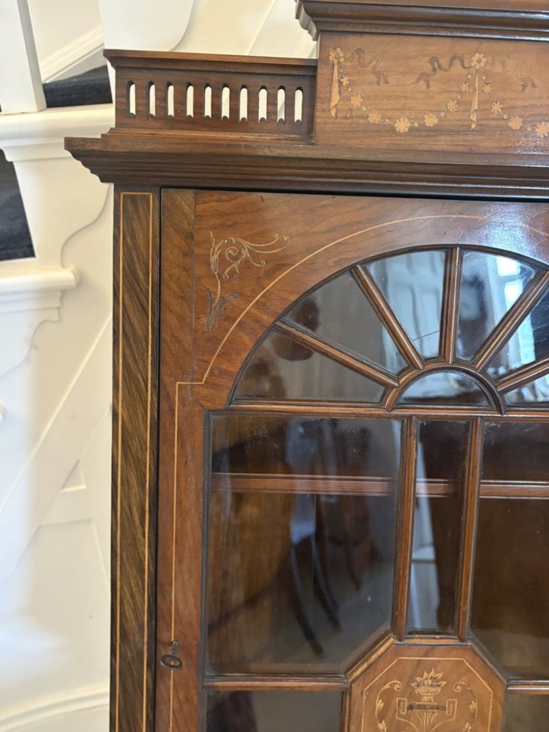 Unusual Antique Victorian Quality Inlaid Rosewood Hanging Corner Cabinet - Image 11